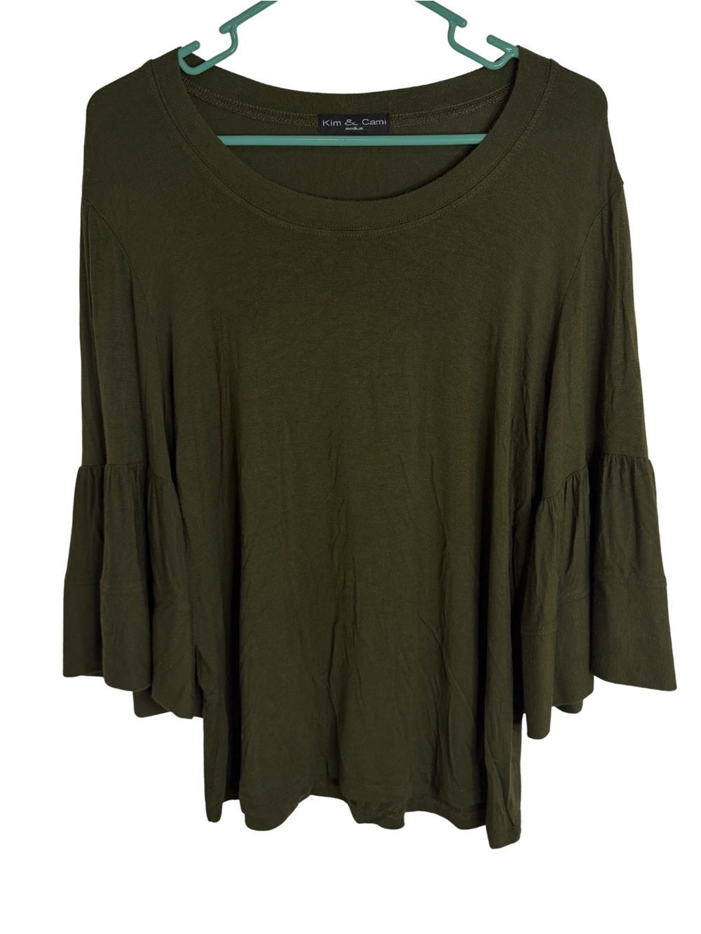 3/$20 Kim & Cami Dark Green Bell Sleeve 3/4 Sleeve Shirt Size Medium